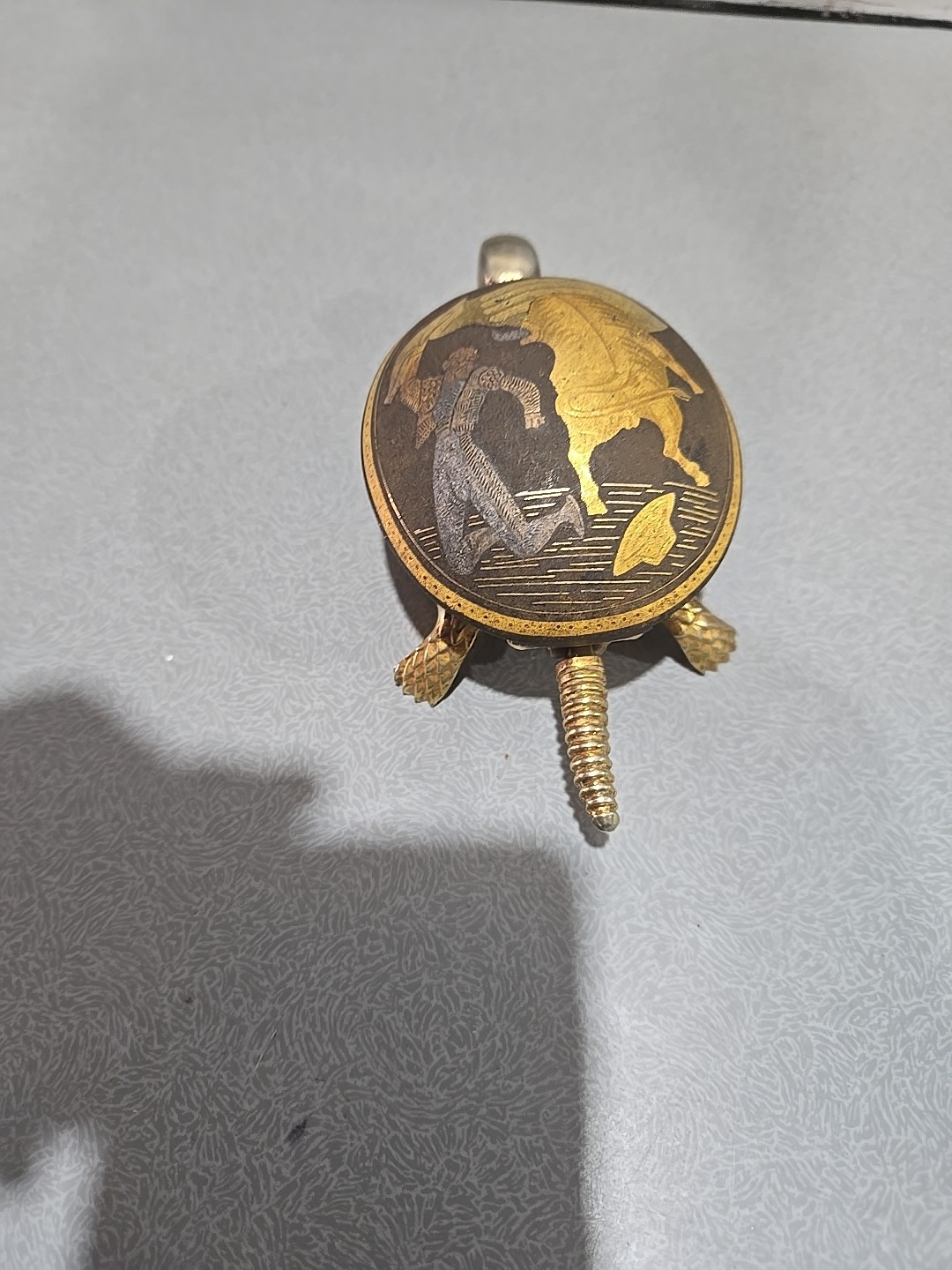 Vintage damascene brass turtle hotel/desk bell made by BOJ in Eibar, Spain