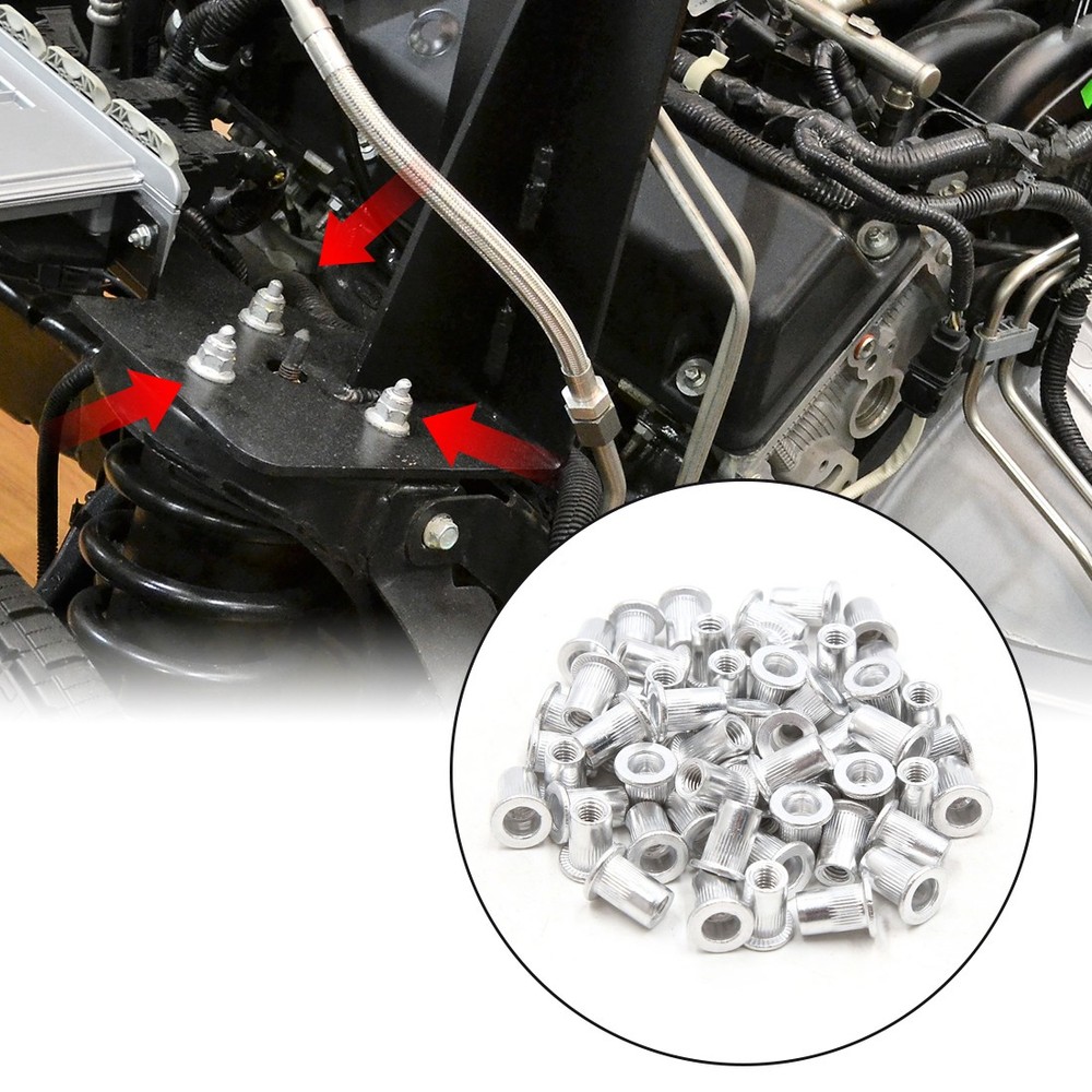 60pcs M6 Thread Flat Nut Rivet Insert Threaded Car