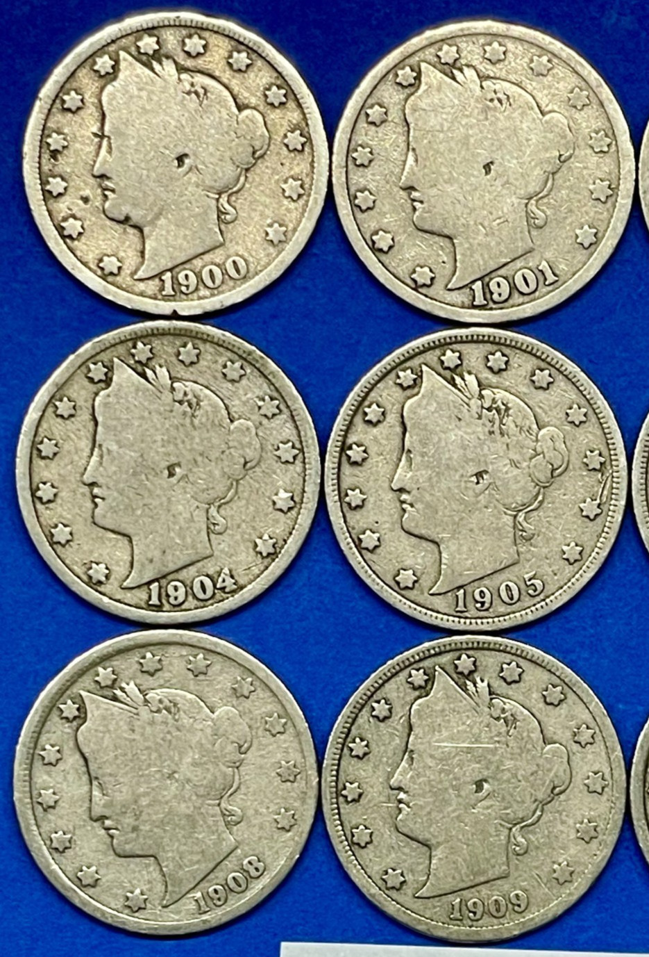 Complete Liberty V Nickels Set of 13 Consecutively Dated Coins from 1900 to 1912