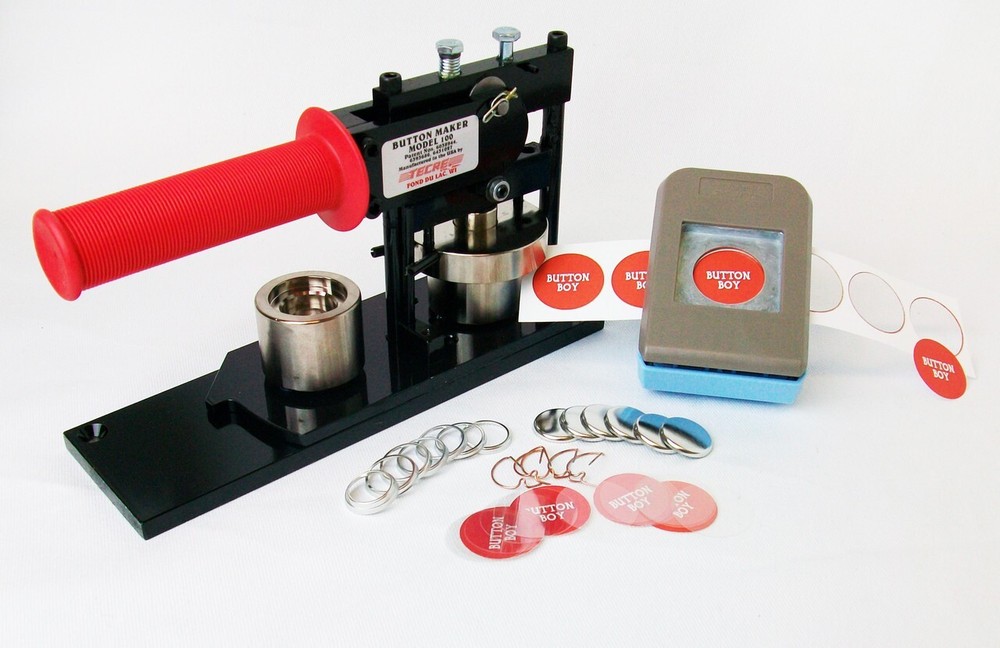 1" Button Making Kit - Button Machine, Button Boy Punch + 500 pinback parts