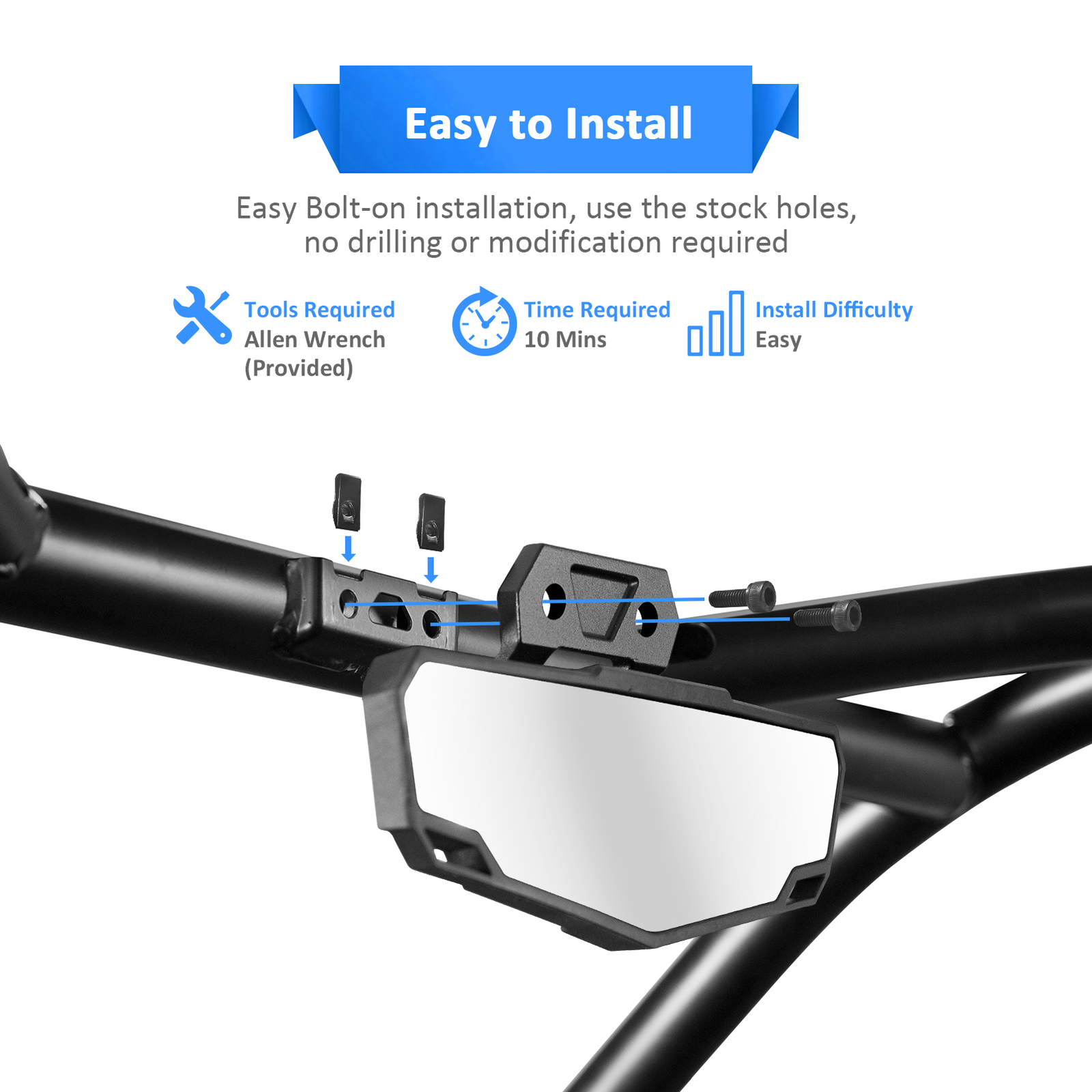 For 2020-2024 Polaris RZR PRO XP 2/4 UTV Rear Side & Center View Convex Mirrors