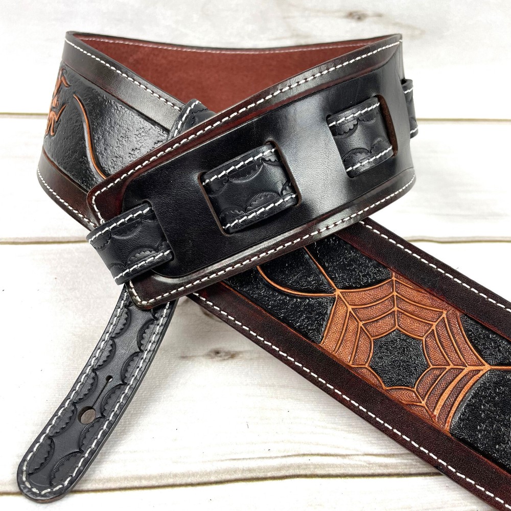 Walker & Williams LC-38 100% Hand Made Leather Strap with Carved Spider & Web