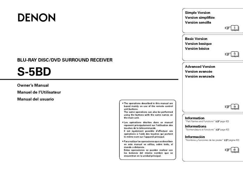 Denon S-5BD Receiver Amplifier Owners Manual