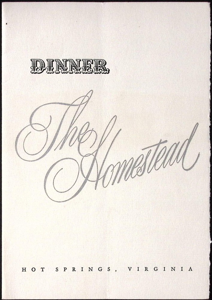 1957 The Homestead Hot Spring VA Dinner Menu Events Program 7 x 10"