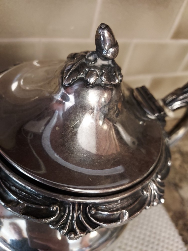 Sheffield 10.5" Silverplate On Copper Coffee Tea Pitcher Ewer Hinge Lid Acorn