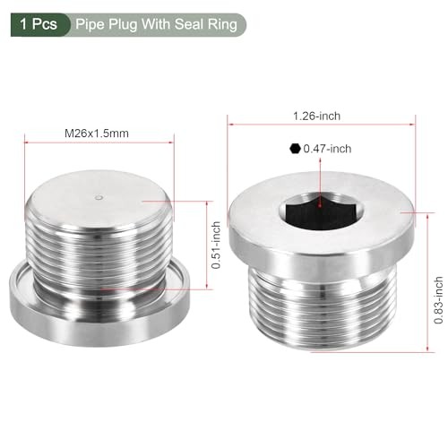 M26 x 1.5 Stainless Steel Pipe Plug, Internal Hex Head Socket Pipe Fitting |