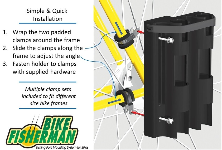 BIKE FISHERMAN - Bike Fishing Rod Holder - Holds 2 Rods - Easily Mount - Secure