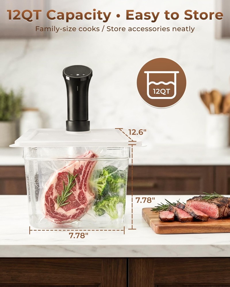 Sous Vide Container 12 Quart EVC-12 with Collapsible Hinged Lid Compatible wi...