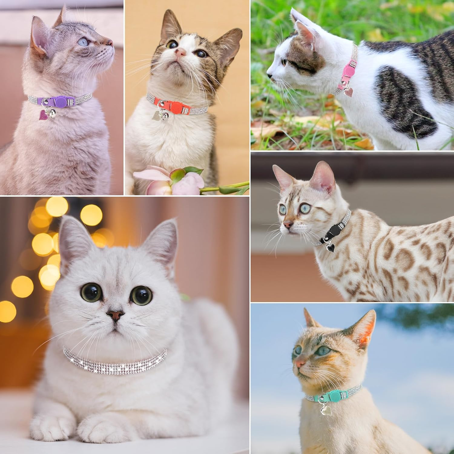 Rhinestone Cat Collar Breakaway with Bell Safety Buckle, 2 Pack Bling Diamond Ki