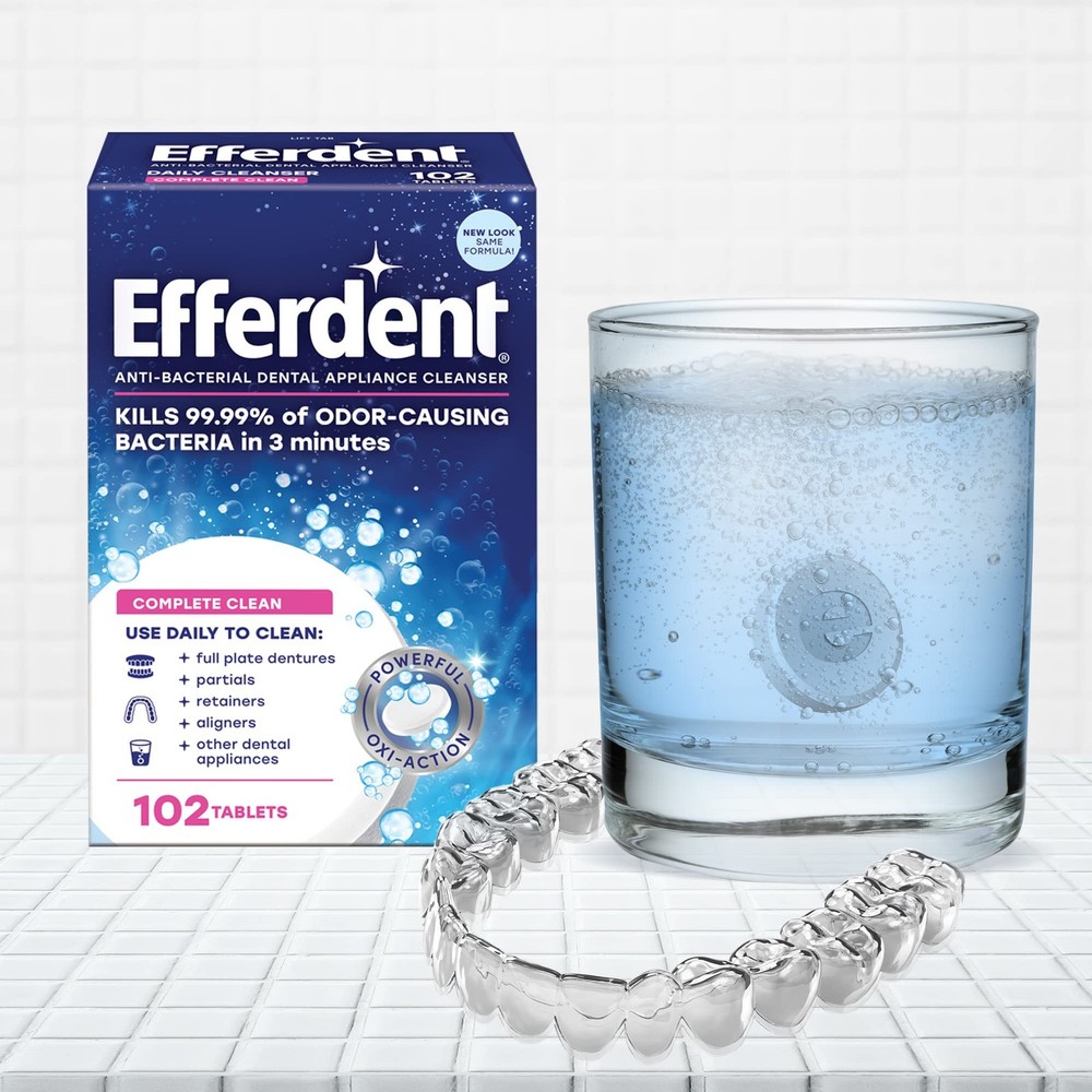 Efferdent Denture Cleanser Tablets, Complete Clean, 44 Count, Blue