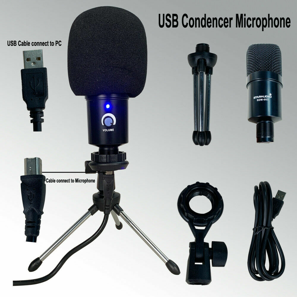 USB Recording Microphone Kit Complete Condenser Mic For PC Chat Meeting Pro Mic