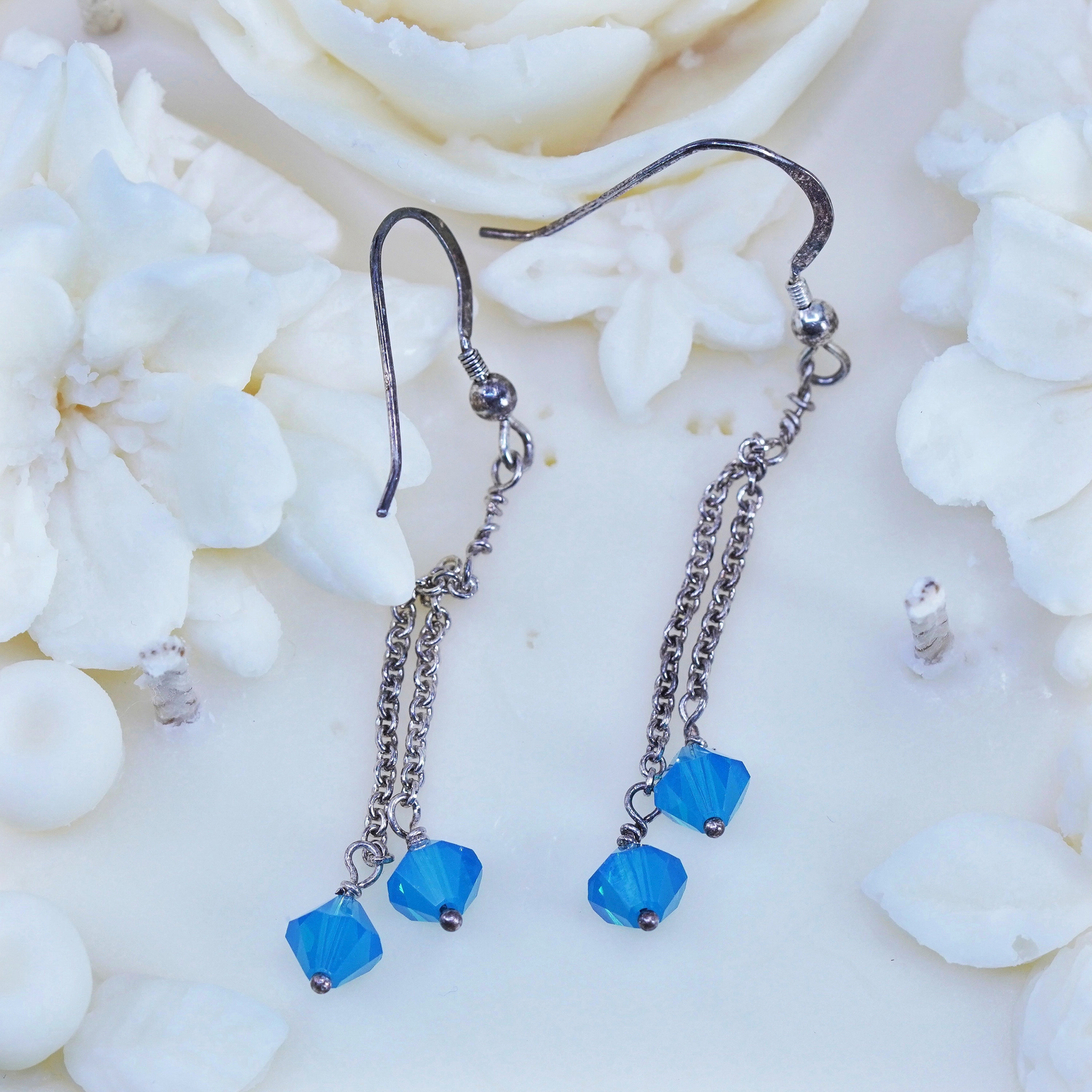 Vintage sterling silver 925 earrings with blue crystal