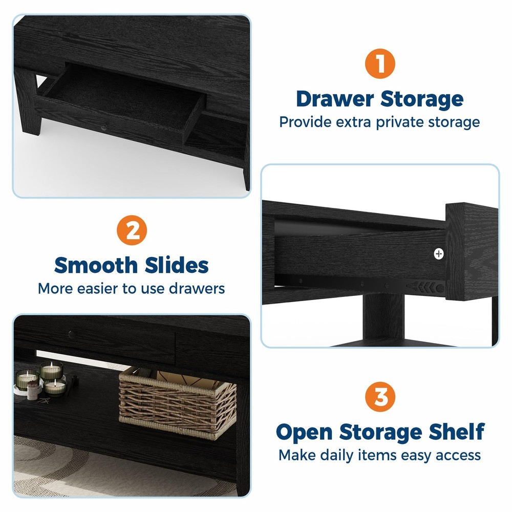 Rustic Coffee Table for Living Room Long Rectangular Center Table with Drawer