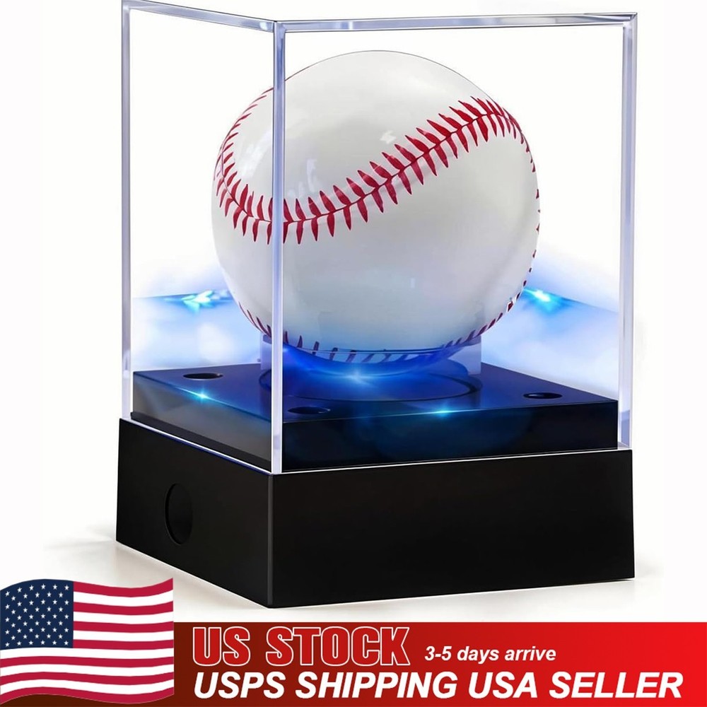 USA Acrylic Clear Baseball Display Case with Adjustable LED Light Display Box
