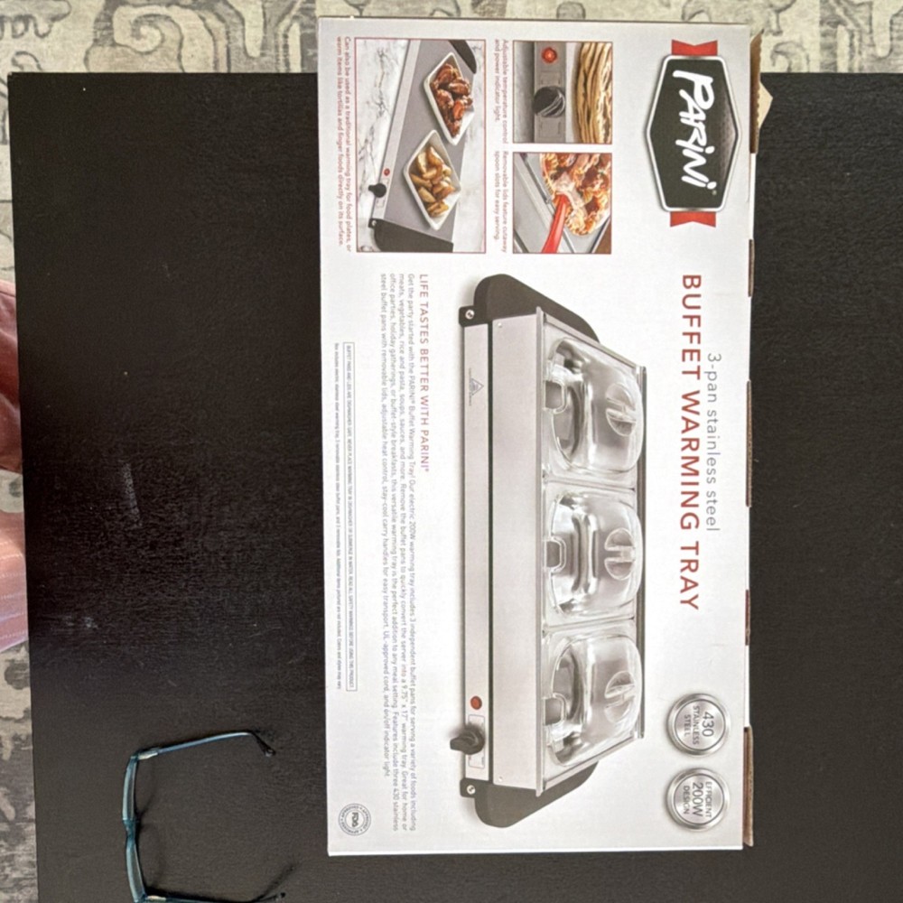 Parini Stainless Steel Buffet Warming Tray 3 Compartments 200W Adjustable Temp
