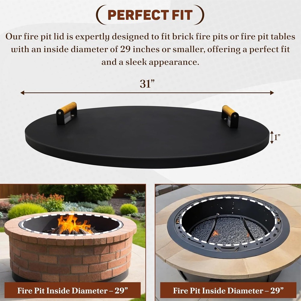 FEBTECH 31" Round Fire Pit Cover Perfect for Fire Pit Inside up to 29"
