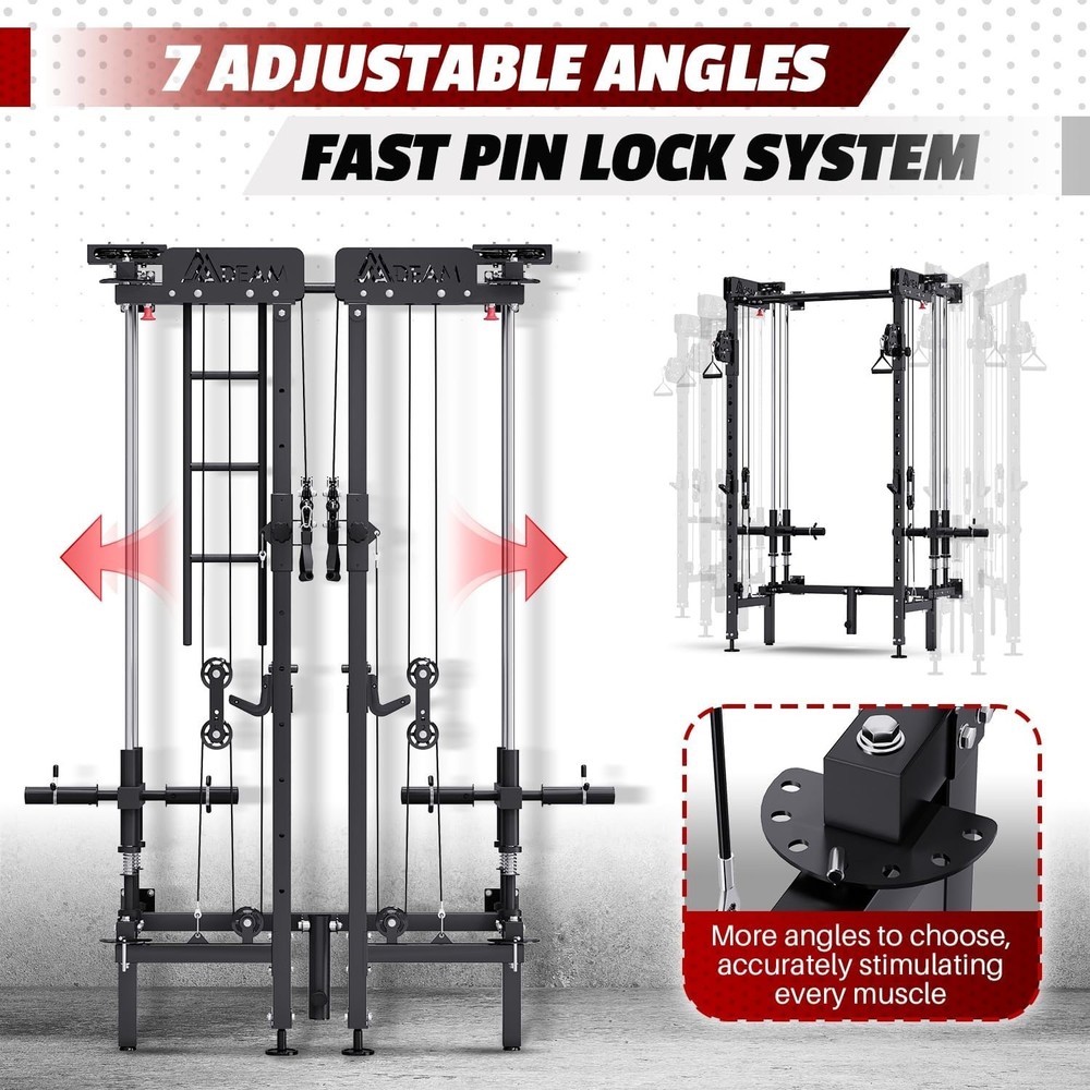 Folding Power Rack, Wall Mounted Squat Rack with Cable Crossover Machine & LA...