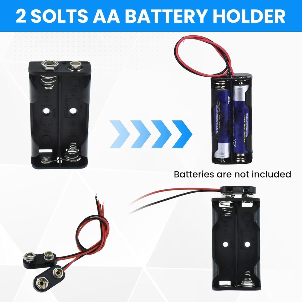 Durable 2X AA Battery Holder with I Type Snap Connector - 3 Volt Power Solution