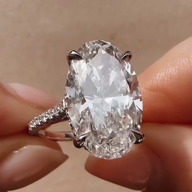 6.3 TCW Oval Cut Moissanite Hidden Halo Engagement Ring In 14k White Gold Plated