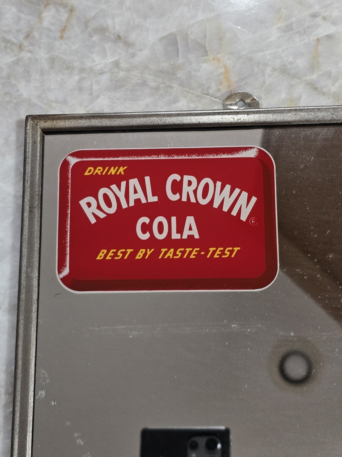 Vintage 1940's Royal Crown Cola Mirror with Thermometer - Original