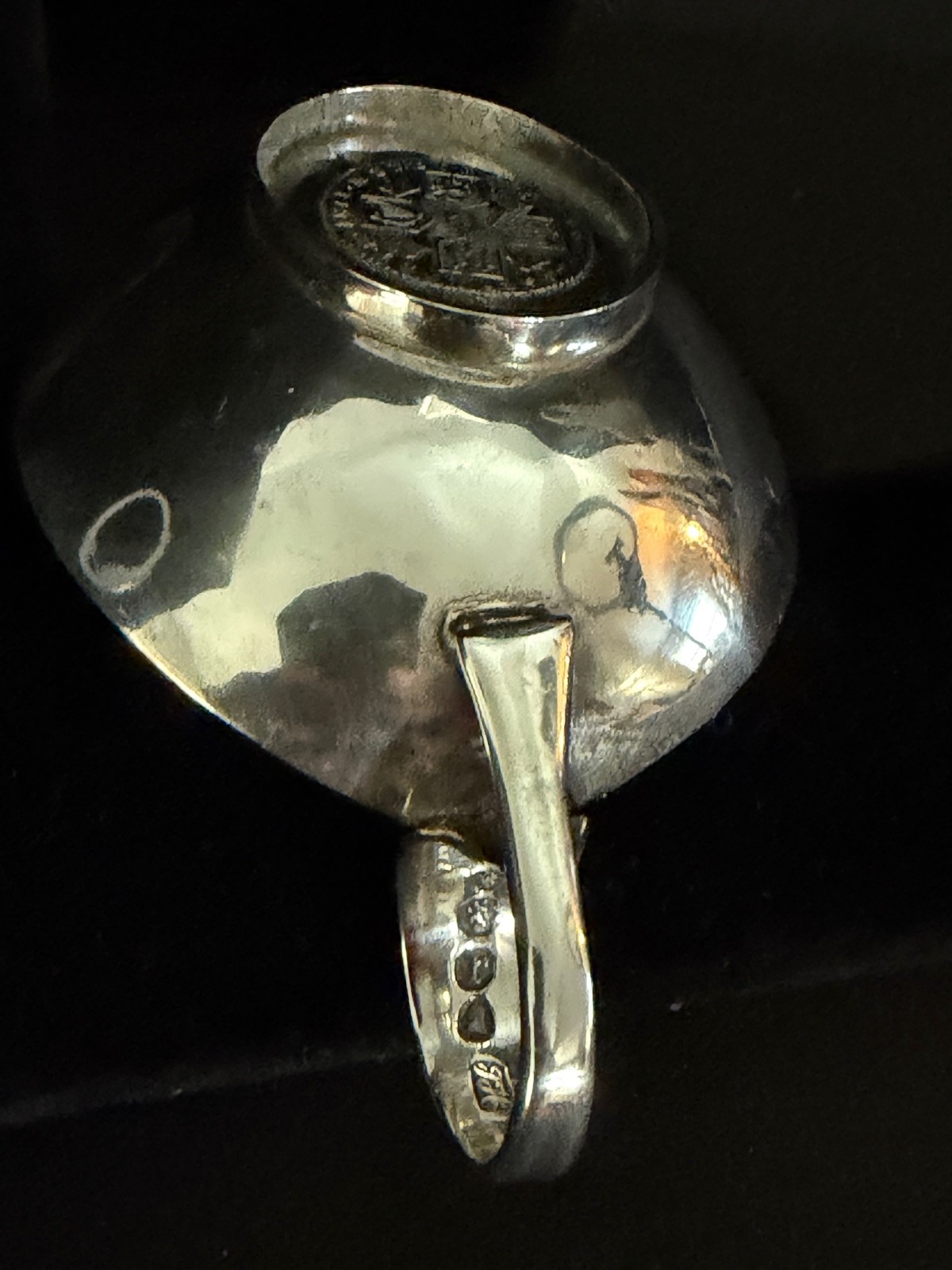 1832 London Sterling Pap Boat with 1787 Shilling in Bottom Jonathan Hayne