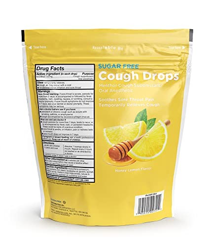Amazon Basic Care Sugar Free Honey Lemon Cough Drops, 140 Count