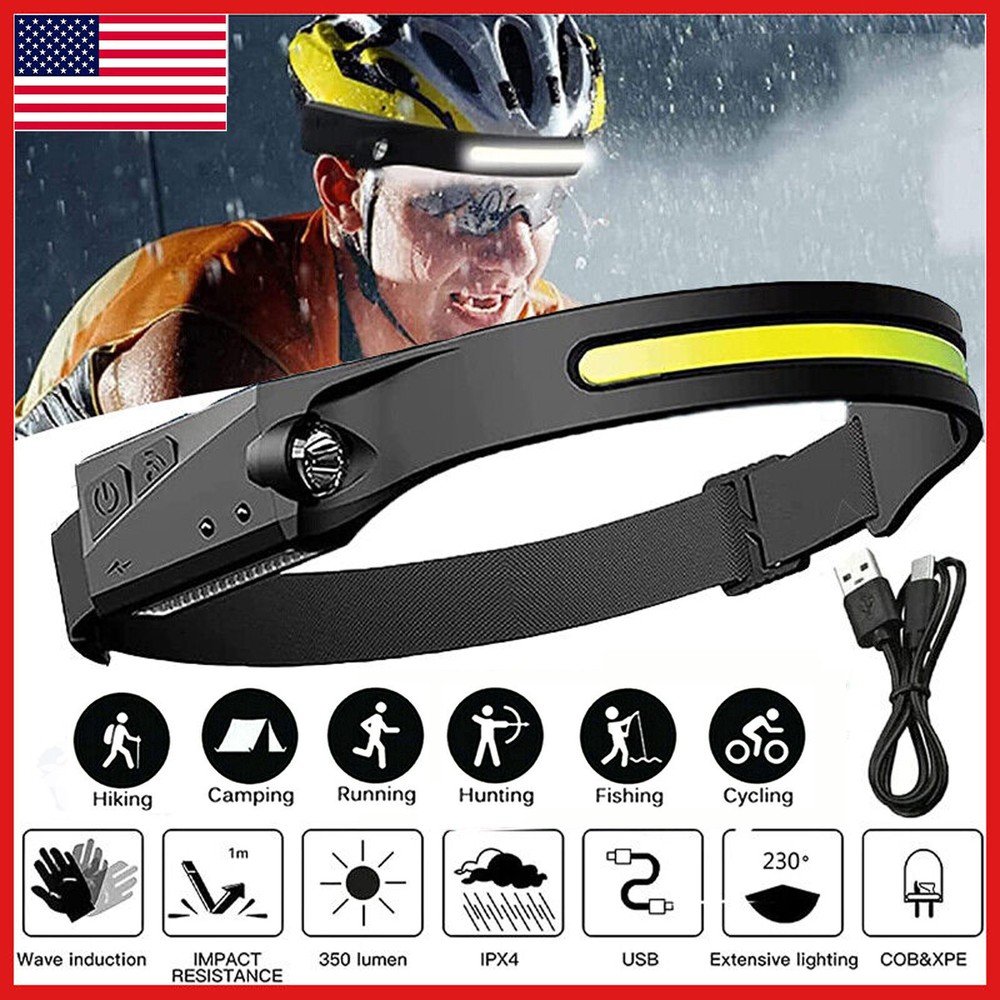 1-4X COB LED Head Torch Waterproof Outdoor Night Light Headlights Motion Sensor