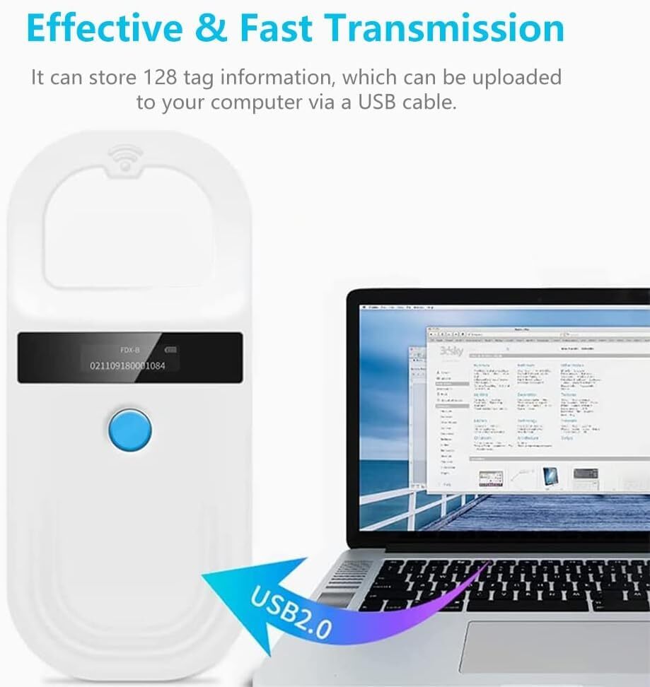 Microchip Reader Rechargeable Pet RFID EMID Micro Chip Reader Scanner 134.2kH...