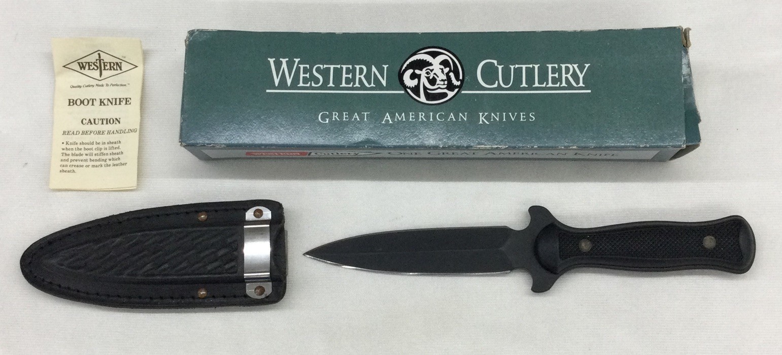 Western Cutlery 777 boot knife with sheath, double-edge, used
