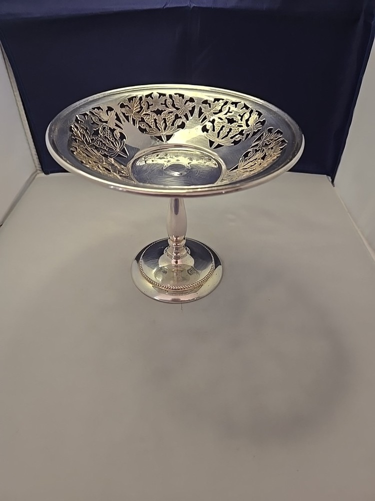 Silver Plated Compote Pedestal Dish Riser Grape Openwork  Sheffield Co