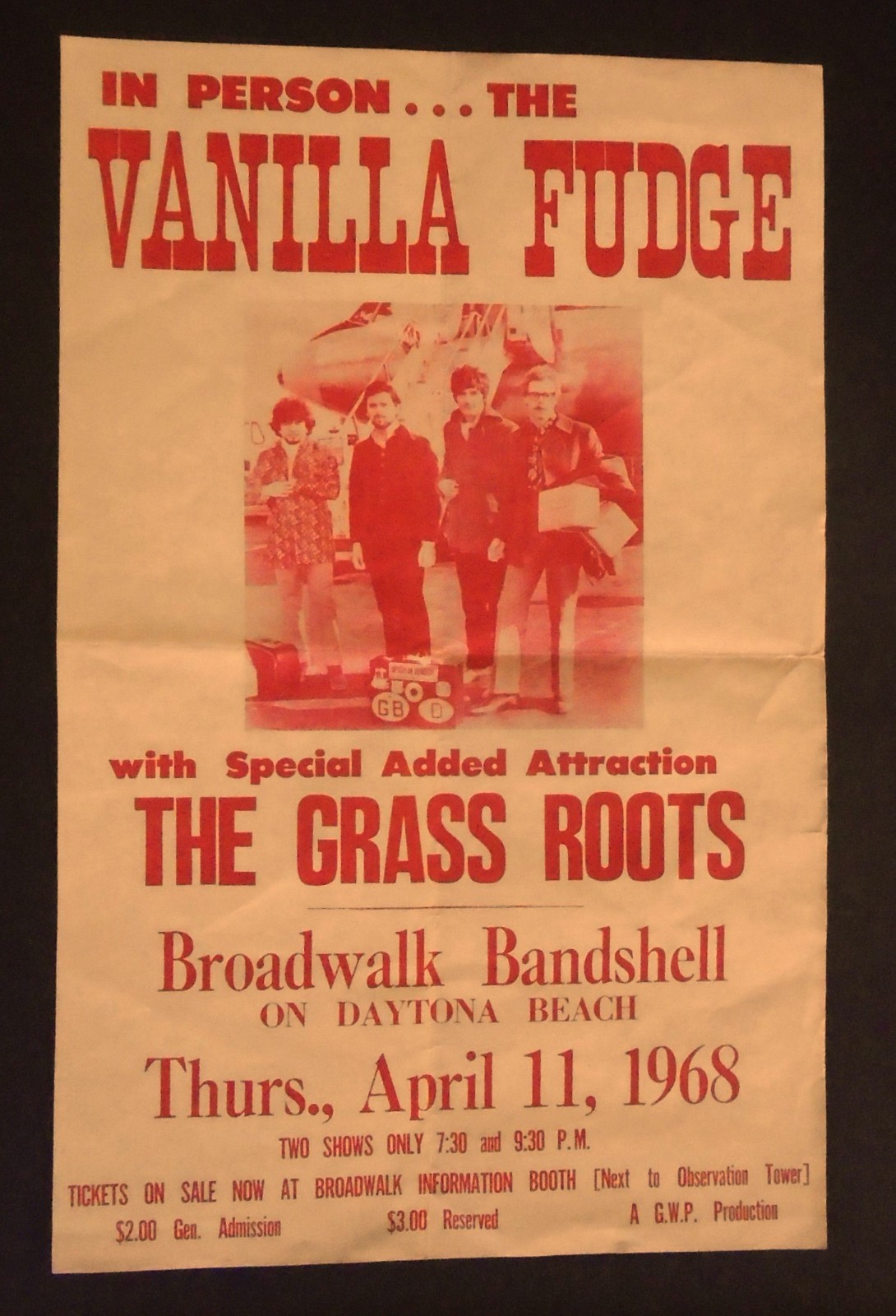 ORIGINAL HANDBILL-VANILLA FUDGE/GRASS ROOTS-BORDWALK BANDSHELL-DAYTONA BEACH-68