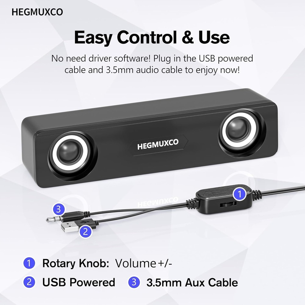 Computer Speakers for Desktop PC - 10W Wired Stereo Speakers with Volume Control