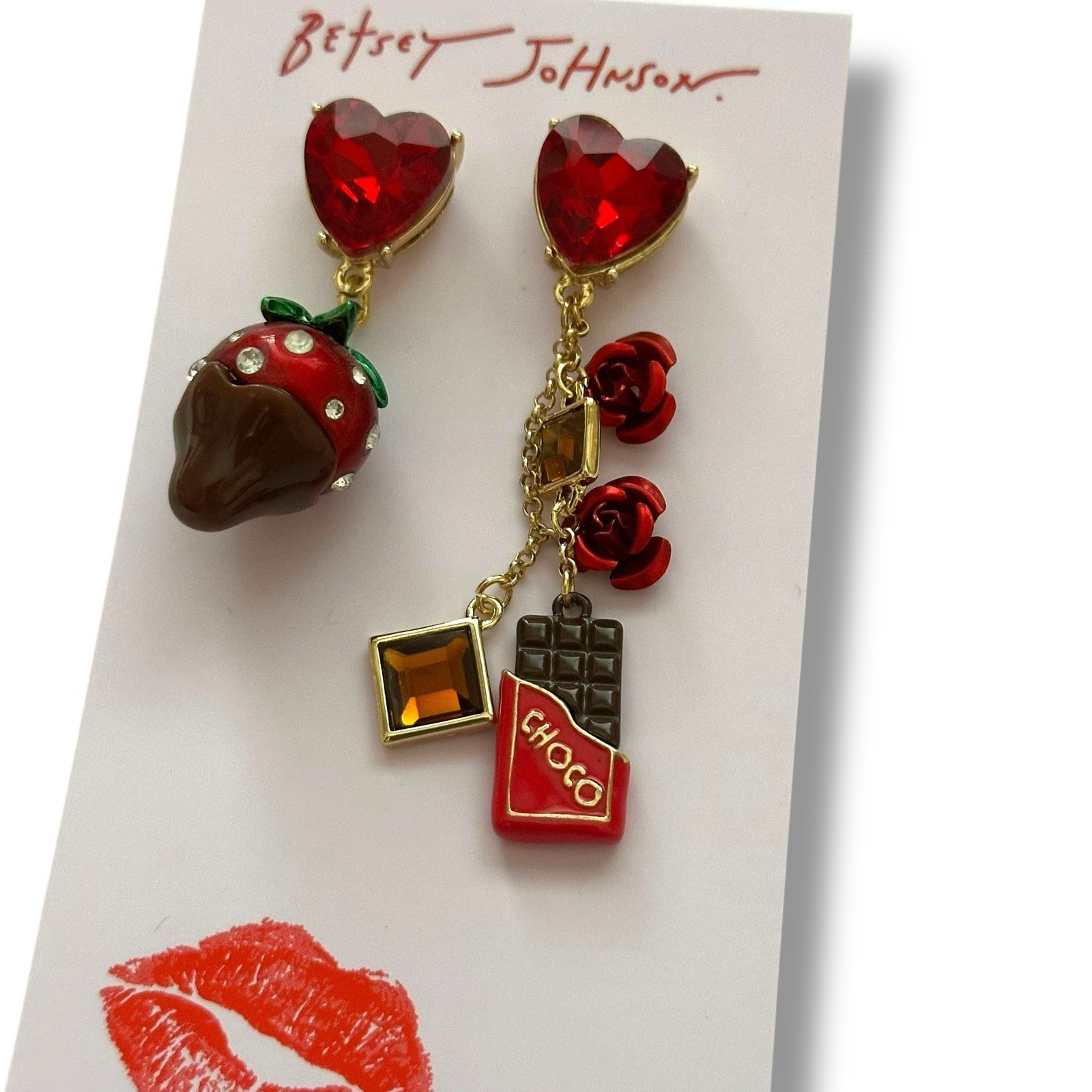 Betsey Johnson Jewelry Women's Love Spell Chocolate Strawberry Mismatch Earrings