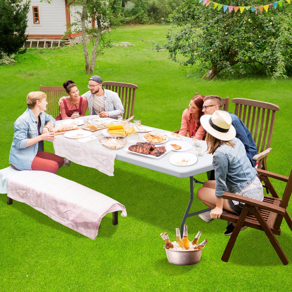 2X 8' Fold-in-Half Table Dining Table Picnic Camping Table w/Handle for Camping