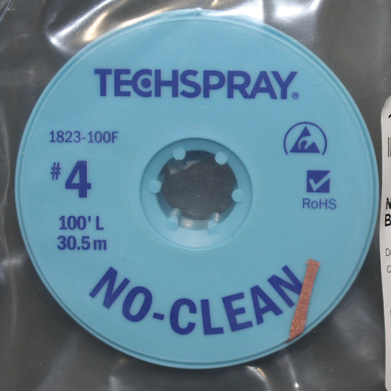 TechSpray No-Clean Desoldering Braid 1823-100F, #4 x 100ft, Blue, Flux Coated