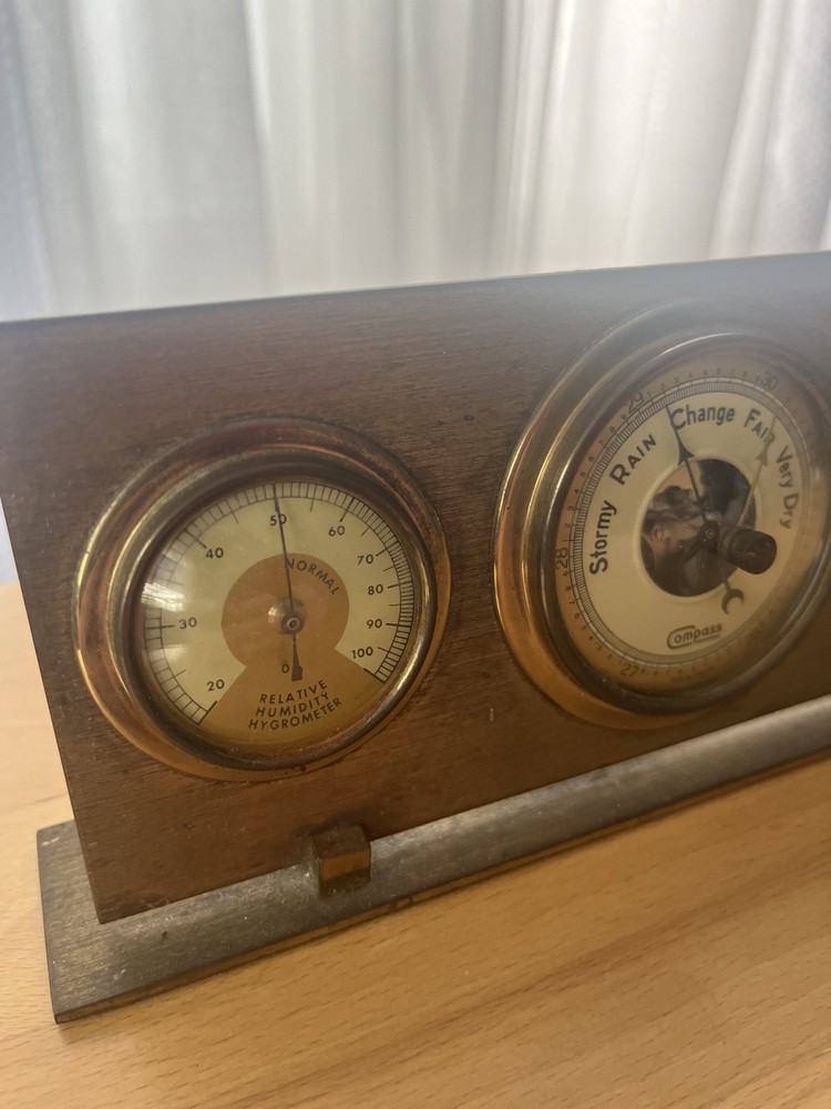 Vintage Made In Germany Barometer Hygrometer Temperature Solid Brass Compass