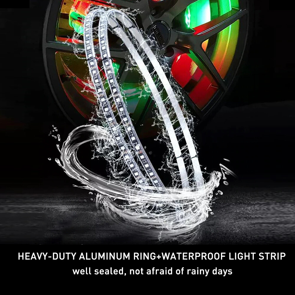 15.5" LED Wheel Ring Rim Lights RGB Color Chasing Brake & Turn Signal Bluetooth