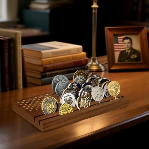 Challenge Coin Display Walnut , Solid Wood Military Coin Medium Natural Walnut