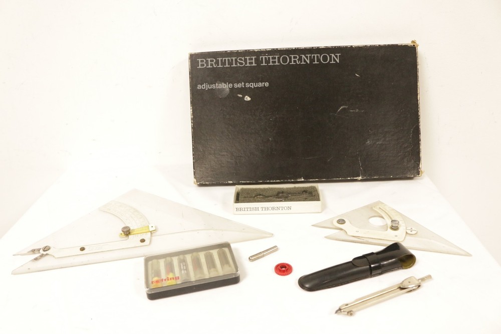 British Thornton Adjustable Set Squares Drafting Compass Rotring Tech Drawing