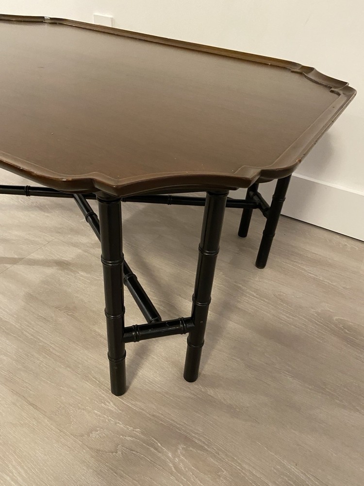 Faux Bamboo Kittinger Tray Top Rectangular Coffee Table With Ebonized Black Legs