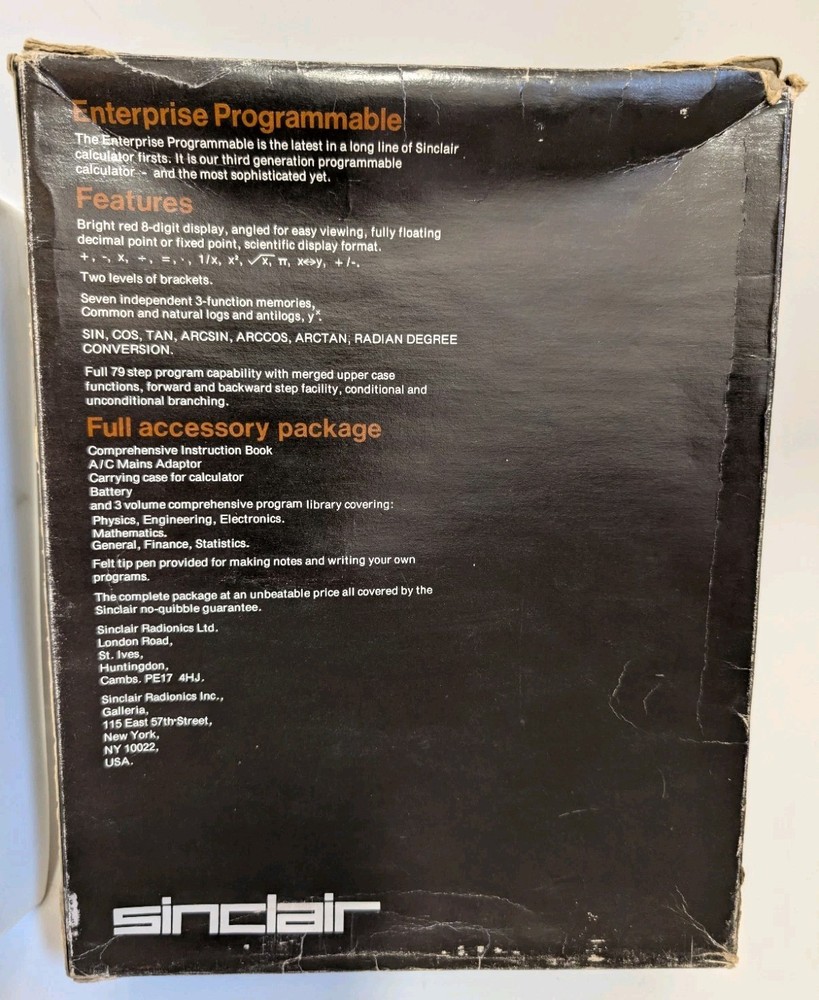Sinclair Enterprise Programmable Calculator Vintage 1980s Working Boxed Manuals