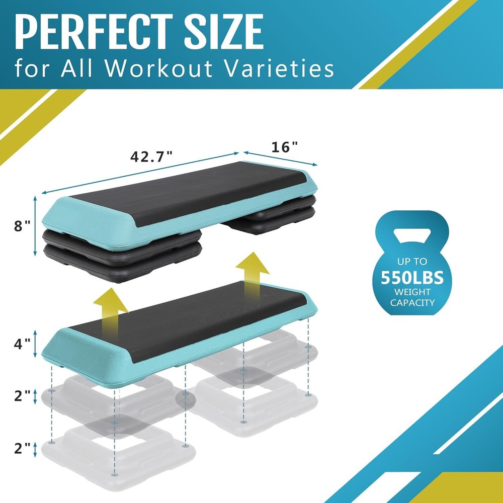 F2C 43 inch Aerobic Exercise Step Platform Adjustable Height Stepper Exercise