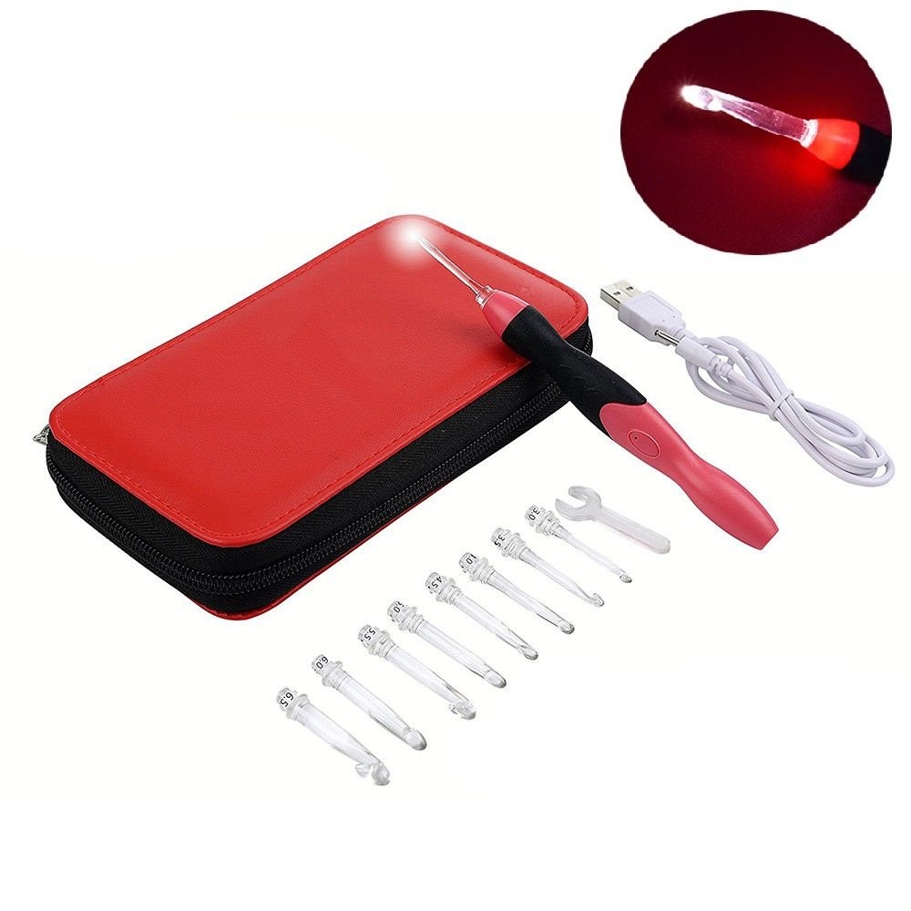 9 Sizes Crochet Hook Set: Interchangeable Crochet Hooks with Light - Light Up...