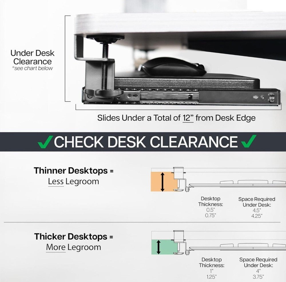 Keyboard Tray Under Desk Pull out Keyboard/Mouse Tray with C Clamp Mount