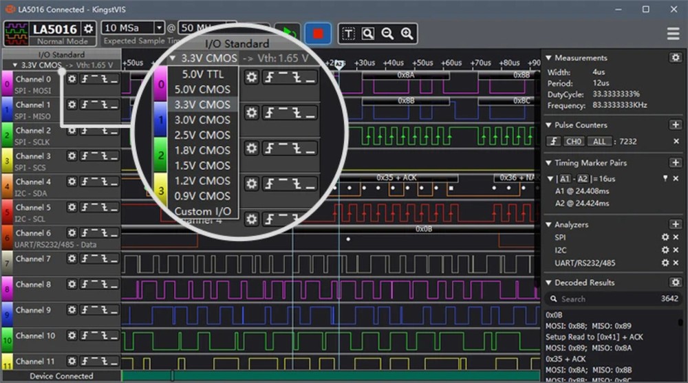 USB Logic Analyzer 100M Max Sample Rate,16Channels,10B Samples,FPGA Debug Tool