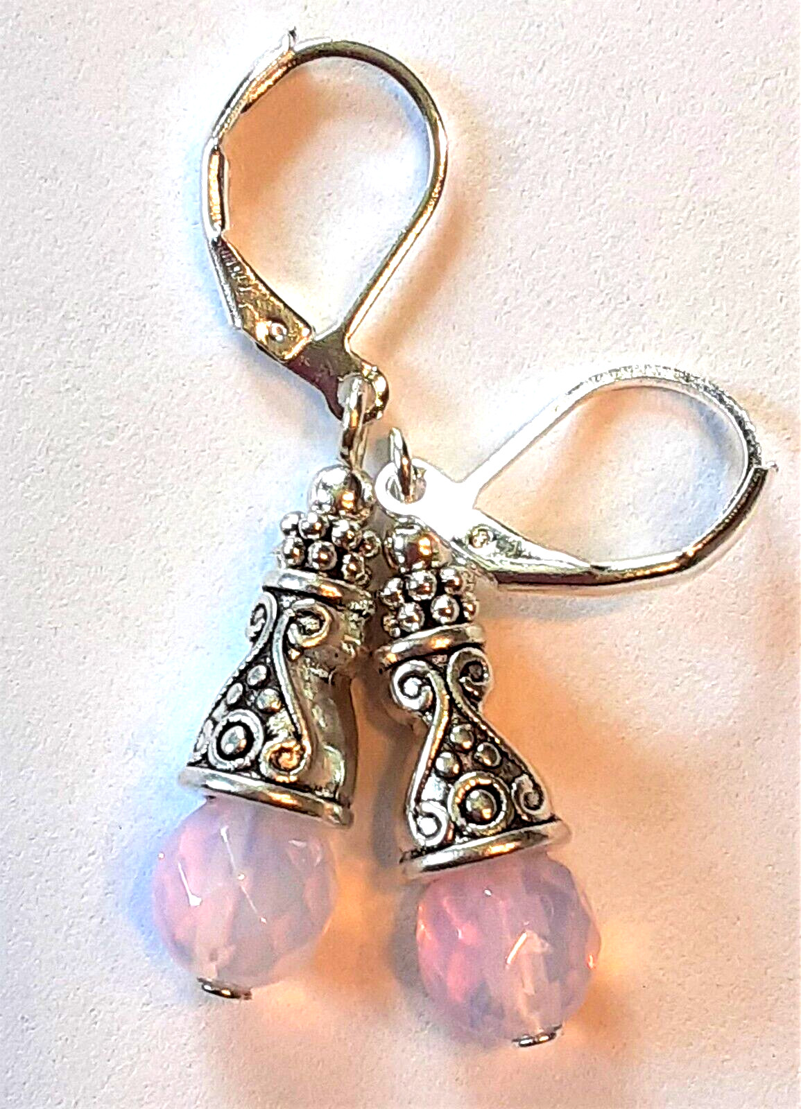 PINK OPALITE Bali Style Cone drop earring SP LEVER BACK handcrafted XX