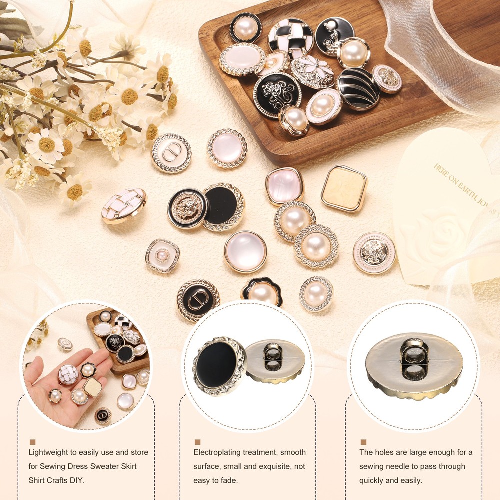 5pcs Gold Pearl Button 25mm 0.41" Thick Sewing Button Style N