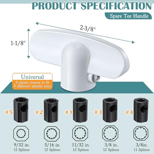 Pack 3/8'' Spline Socket Crank Handle with Tee Handle Casement Operator, 4