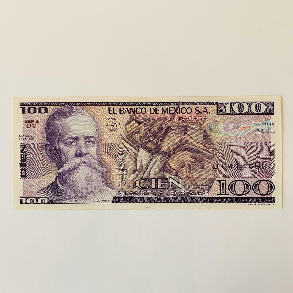 Mexican 100 Pesos Banknote. Mexican Revolution Memorabilia Currency. UV Art