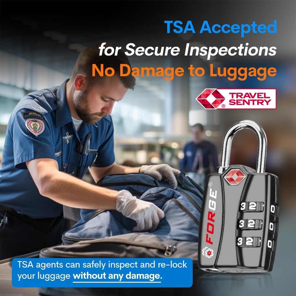 Forge Luggage Locks TSA Approved Black 1 Lock, Small Combination Lock (6 PACK)
